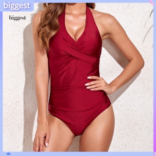 Bgt Monokini ชุดว่ายน้ําวันพีช สายคล้องคอ นุ่ม สีพื้น สําหรับผู้หญิง ชายหาด