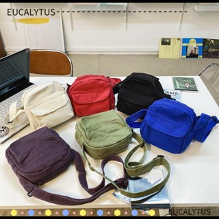 Eutus กระเป๋าสะพายไหล่ ผ้าแคนวาส ทรงสี่เหลี่ยม ขนาดเล็ก มีซิป สีพื้น แฟชั่นสําหรับเด็กผู้หญิง