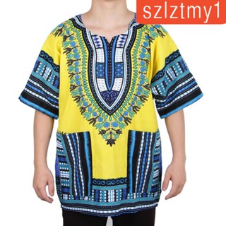 [szlztmy1] เสื้อเชิ้ต ผ้าฝ้าย พิมพ์ลายแอฟริกัน Dashiki Caftan Rappers สําหรับผู้ชาย ผู้หญิง