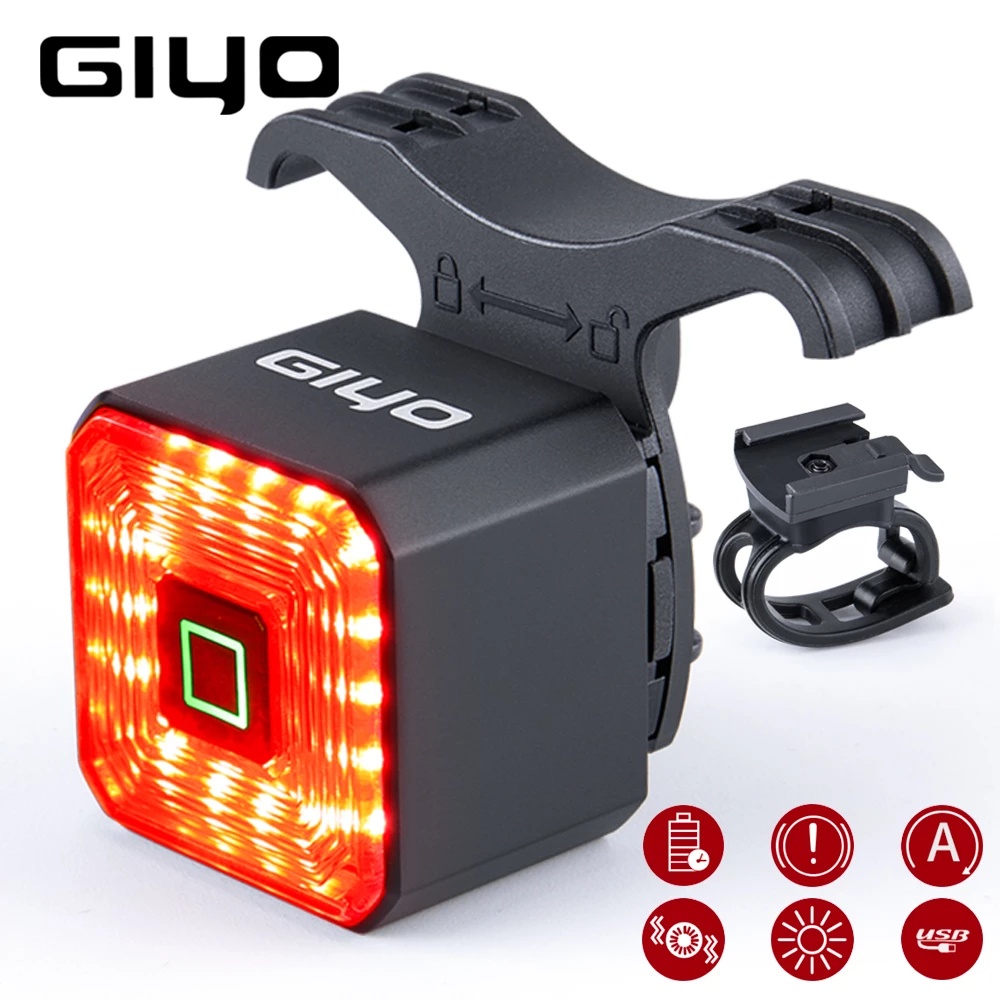 GIYO Bicycle Smart Brake Tail Light USB Charging Glare Tail Light Warning Light Mountain Bike Road Bike Bicycle Accessor