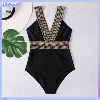 Bgt Monokini ชุดว่ายน้ําวันพีช คอวีลึก ใส่สบาย สีตัดกัน สําหรับผู้หญิง ชายหาด