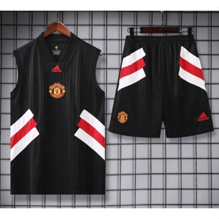 เสื้อกีฬาแขนสั้น ลายทีมชาติฟุตบอล Mu 23 24 ชุดฝึกซ้อม ชุดเยือน สีดํา สําหรับผู้ใหญ่