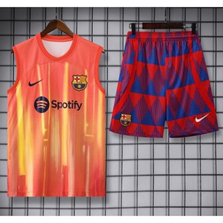 เสื้อกีฬาแขนสั้น ลายทีมชาติฟุตบอล Barcelona 23 24 ชุดฝึกซ้อม สีส้ม สําหรับผู้ใหญ่