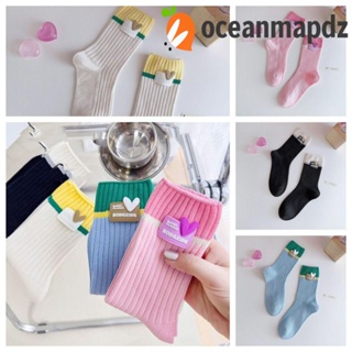 Oceanmapdz ถุงเท้าผ้าฝ้าย แบบนิ่ม ระบายอากาศ สไตล์ฮาราจูกุ