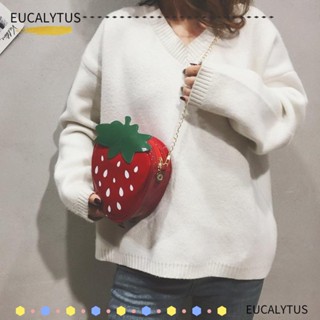 Eutus กระเป๋าสะพายไหล่ หนัง Pu แต่งสายโซ่ รูปสตรอเบอร์รี่น่ารัก แฟชั่นสําหรับผู้หญิง