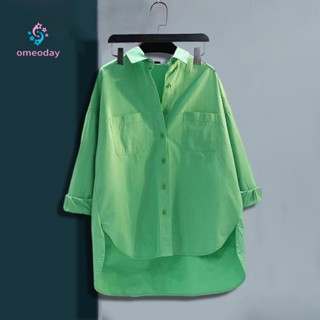 Omeoday เสื้อเชิ้ตแขนยาวลําลอง ทรงหลวม กระดุมแถวเดียว เหมาะกับฤดูใบไม้ผลิ และฤดูใบไม้ร่วง สําหรับผู้หญิง