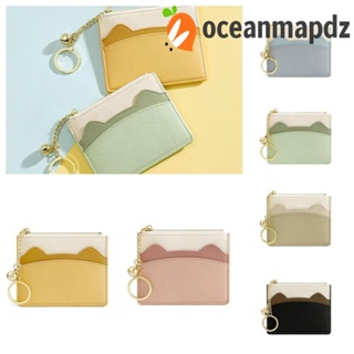 Oceanmapdz กระเป๋าสตางค์หนัง ใบสั้น แต่งซิป อเนกประสงค์ สไตล์เกาหลี สําหรับใส่เหรียญ นามบัตร