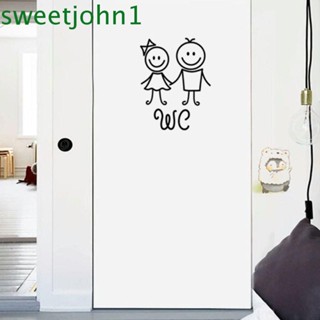 Sweetjohn WC สติกเกอร์ ลายการ์ตูน WC สีดํา สําหรับติดตกแต่งห้องน้ํา