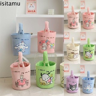 Isitaft กระเป๋าถังผ้าลูกฟูก ลายการ์ตูน Kuromi Melody Cinnamoroll ความจุเบียร์หวาน ปอมปอมปุริน สําหรับเด็กผู้หญิง