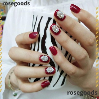 Rosegoods1 เล็บปลอม แบบสั้น หัวกลม กันน้ํา สไตล์ฝรั่งเศส สําหรับตกแต่งเล็บ