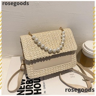 Rosegoods1 กระเป๋าถือ กระเป๋าสะพายไหล่ หนัง PU ประดับลูกปัดไข่มุก คุณภาพสูง สําหรับสตรี