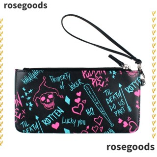 Rosegoods1 กระเป๋าสตางค์ กระเป๋าใส่เหรียญ หนัง PU พิมพ์ลายการ์ตูน สร้างสรรค์ สีดํา สําหรับผู้หญิง