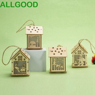 Allgoods บ้านหมู่บ้านไม้ มีไฟ LED เรืองแสง ขนาดเล็ก สําหรับแขวนตกแต่งต้นคริสต์มาส