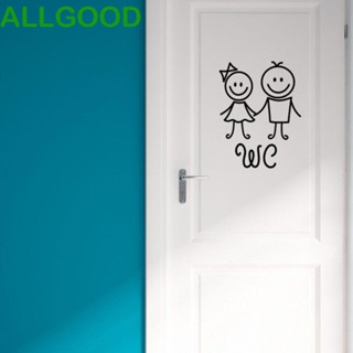 Allgoods สติกเกอร์ป้ายสัญลักษณ์ WC กันน้ํา สีดํา สําหรับติดประตูห้องน้ํา เหมาะกับผู้ชาย และผู้หญิง