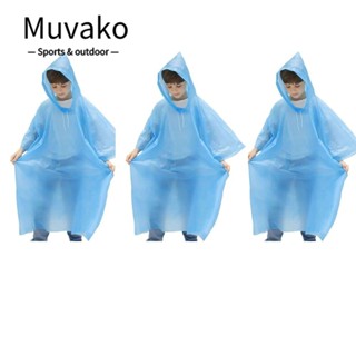 Muvako เสื้อกันฝนเด็ก สีฟ้า PEVA One-Piece แบบพกพา ใช้แล้วทิ้ง 3 ชิ้น