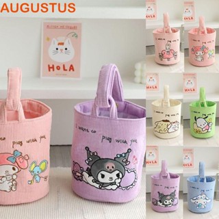 Augustus กระเป๋าถังผ้าลูกฟูก ลายการ์ตูน Kuromi Pachacco Cinnamoroll ปอมปอมปุริน แบบพกพา สไตล์เกาหลี กลางแจ้ง