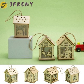 Jeromy บ้านหมู่บ้านไม้ มีไฟ LED เรืองแสง ขนาดเล็ก สําหรับแขวนตกแต่งบ้าน คริสต์มาส