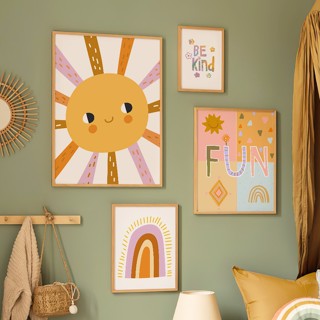 โปสเตอร์ผ้าใบ พิมพ์ลายการ์ตูน Sunshine สีรุ้ง หลากสี สําหรับตกแต่งผนังห้องเด็ก