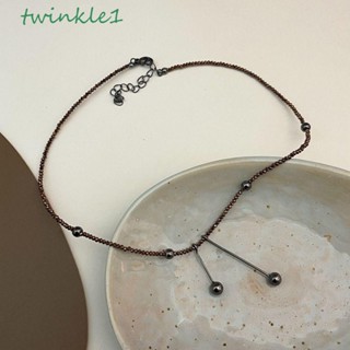 Twinkle1 Y2K สร้อยคอโซ่ ประดับลูกปัดคริสตัลเทียม สําหรับผู้หญิง