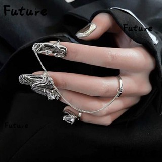 Future แหวนนิ้วมือ สีเงิน ดีไซน์เรียบง่าย แฟชั่น สําหรับตกแต่งเล็บ