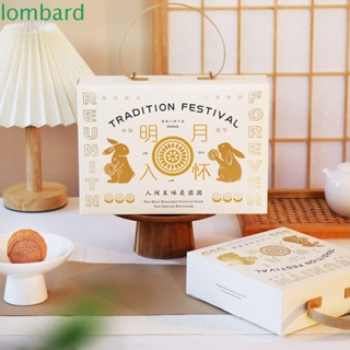 Lombard กล่องบรรจุภัณฑ์ขนมไหว้พระจันทร์ 4/6 ใส่การ์ดสีขาว กล่องของขวัญกระต่ายทอง ปั๊มร้อน แบบพกพา ไข่แดงกรอบ