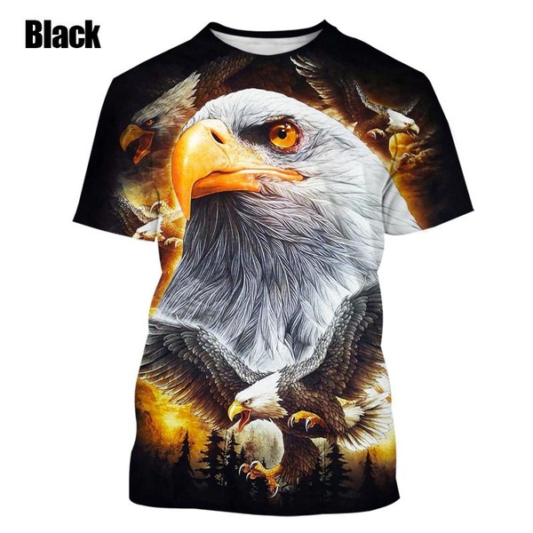ใหม่ เสื้อยืดคอกลม แขนสั้น พิมพ์ลายนกอินทรีย์ 3D แฟชั่นฤดูร้อน สําหรับผู้ชาย