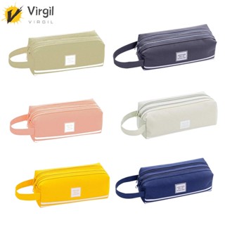 [Virgil.th] กระเป๋าดินสอ มีซิป ความจุขนาดใหญ่ สีพื้น สไตล์เกาหลี