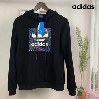 Adidas เสื้อกันหนาว มีฮู้ด ผ้าถัก ทรงหลวม พิมพ์ลายโลโก้ ขนาดใหญ่ ของแท้ 100% แฟชั่นสําหรับผู้ชาย