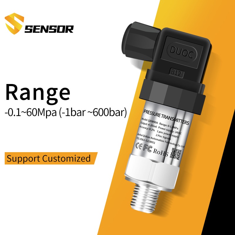 Pressure Transmitter 4 to 20ma G1/4 0-10V 0-600bar Optional Stainless Steel Water Oil Fuel Gas Air Pressure Transducer S