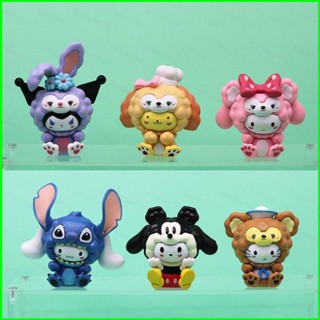 โมเดลฟิกเกอร์ อนิเมะ Sanrio x Disney Cinnamoroll StellaLou Kuromi Linabell Melody ของเล่นสําหรับเด็ก 6 ชิ้น