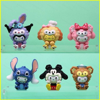 ใหม่ โมเดลฟิกเกอร์ Sanrio x Disney Cinnamoroll StellaLou Kuromi Linabell Melody ของเล่นสําหรับเด็ก 6 ชิ้น