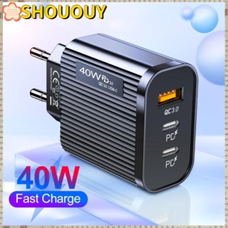 Shououy อะแดปเตอร์ชาร์จโทรศัพท์ ABS 40w Type C USB 3 พอร์ต แบบพกพา