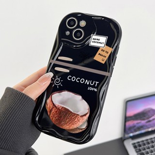 มะพร้าวดำ ขอบคลื่นโปร่งใส เเคสโทรศัพท์ Compatible for iPhone 11 14 13 12 15 Pro Max 7 8 14 15 Plus XR XS Max SE