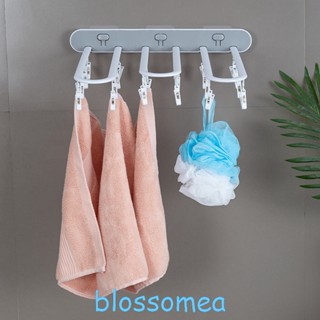 Blossomea ราวตากผ้า แบบติดผนัง พับได้ อเนกประสงค์ พร้อมคลิปหลายตัว สําหรับห้องน้ํา ชั้นเก็บของ ถุงเท้า ผ้าขนหนู พับได้ ระเบียง ห้องน้ํา ไม้แขวนเสื้อด้านใน