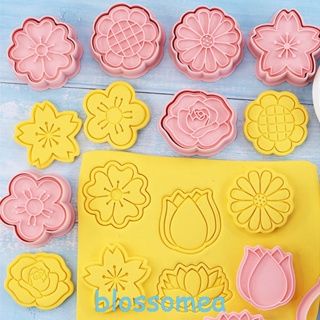 Blossomea แม่พิมพ์พลาสติก รูปการ์ตูนดอกไม้ 3D กดได้ สําหรับทําคุกกี้ บิสกิต เบเกอรี่ 8 ชิ้น ต่อชุด