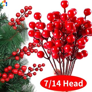 ช่อดอกเบอรี่ปลอม 7/14 สีแดง สําหรับตกแต่งคริสต์มาส ปีใหม่ DIY