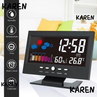 Karen นาฬิกาปลุกดิจิทัล LED ปฏิทิน แสดงสภาพอากาศในร่ม กลางแจ้ง