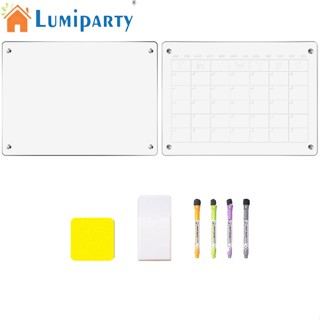 Lumiparty กระดานปฏิทินแม่เหล็ก อะคริลิค ลบได้ แห้ง รายเดือน สําหรับตู้เย็น ไวท์บอร์ด กระดาษโน้ต วางแผน