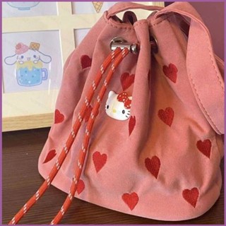 Sq2 Sanrio Hello Kitty กระเป๋าถือ กระเป๋าสะพายไหล่ ทรงโท้ท ผ้าแคนวาส ลายการ์ตูนน่ารัก สําหรับสตรี