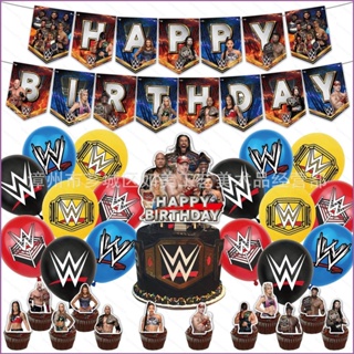 Sq2 WWE ธีมเด็ก วันเกิด ปาร์ตี้ ตกแต่ง แบนเนอร์ เค้ก ท็อปเปอร์ ชุดอุปกรณ์ลูกโป่ง