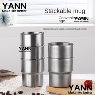 Yann1 แก้วกาแฟสเตนเลส สองชั้น วางซ้อนกันได้ 300 มล. สีเงิน สําหรับปิกนิก ปาร์ตี้ เดินป่า กลางแจ้ง