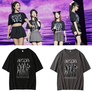 เสื้อยืดแขนสั้นลําลอง คอกลม ผ้าฝ้าย พิมพ์ลาย Kpop Aespa Live Tour 2023 สําหรับผู้ชาย และผู้หญิง