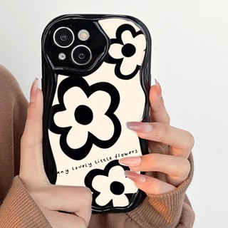 หุ้นไทย✅เคสที่เข้ากันได้กับขอบโค้งหยัก for iPhone 11 14 13 12 Pro Max XR 7 8 Plus XS Max การ์ตูนดอกไม้ทาสีปกโทรศัพท์อ่อน