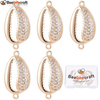 Beebeecraft จี้เปลือกหอย ทองเหลือง ชุบทอง 18K ทรงวงรี สําหรับทําเครื่องประดับ สร้อยคอ สร้อยข้อมือ 10 ชิ้น ต่อกล่อง