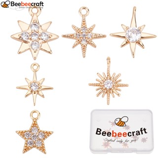 Beebeecraft จี้รูปดาว ชุบทอง 18K 6 แบบ พร้อมแหวนจั้มพ์ สําหรับทําเครื่องประดับ สร้อยคอ สร้อยข้อมือ ต่างหู DIY 1 กล่อง 12 ชิ้น