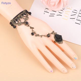 Fstyzx สร้อยข้อมือ ลูกไม้ สไตล์วินเทจ ประดับลูกปัดคริสตัล สีดํา สําหรับผู้หญิง FY