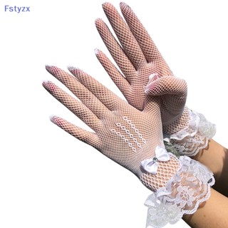 Fstyzx ถุงมือขับรถ ตาข่ายลูกไม้ ประดับโบว์ พลอยเทียม กันรังสียูวี สําหรับผู้หญิง 1 คู่ FY