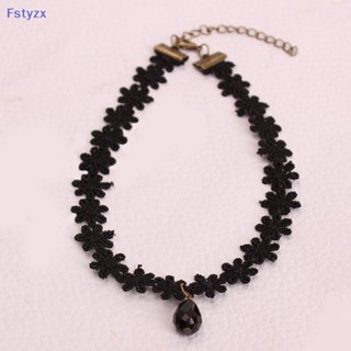 Fstyzx สร้อยคอโชคเกอร์ กํามะหยี่ ลูกไม้ สไตล์วินเทจ เซ็กซี่ พร้อมจี้ โกธิค เครื่องประดับ สําหรับผู้หญิง FY