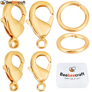 Beebeecraft ตะขอก้ามปูเชื่อมต่อเครื่องประดับ ชุบทอง 18K 40 ชิ้น 1 กล่อง พร้อมแหวนจั๊ม 80 ชิ้น สําหรับทําเครื่องประดับ สร้อยคอ สร้อยข้อมือ DIY