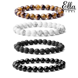 Ellastore123 สร้อยข้อมือลูกปัดหินธรรมชาติ ทรงกลม 8 มม. บรรเทาความเครียด แฟชั่น สําหรับผู้ชาย และผู้หญิง 4 ชิ้น ต่อชุด